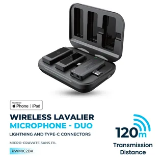 Powerology Lavalier with 2 Clip Noise Reduction Mode Microphones Black
