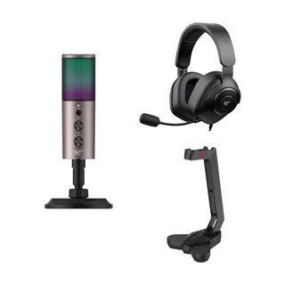 Havit GK61 Recording Live Microphone Plus H2230d Gaming Qulaqlıq Plus HY505 Gaming stand